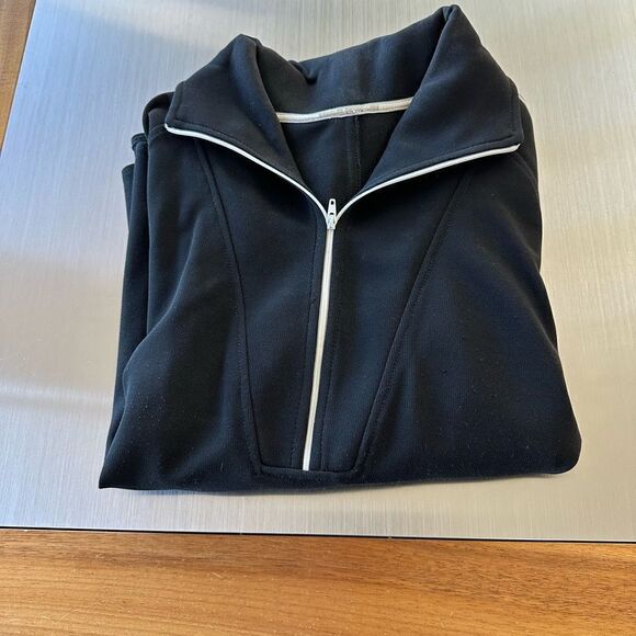 Ladies black 3/4 zip long sleeve top. White stripe. Size medium - Picture 3 of 10